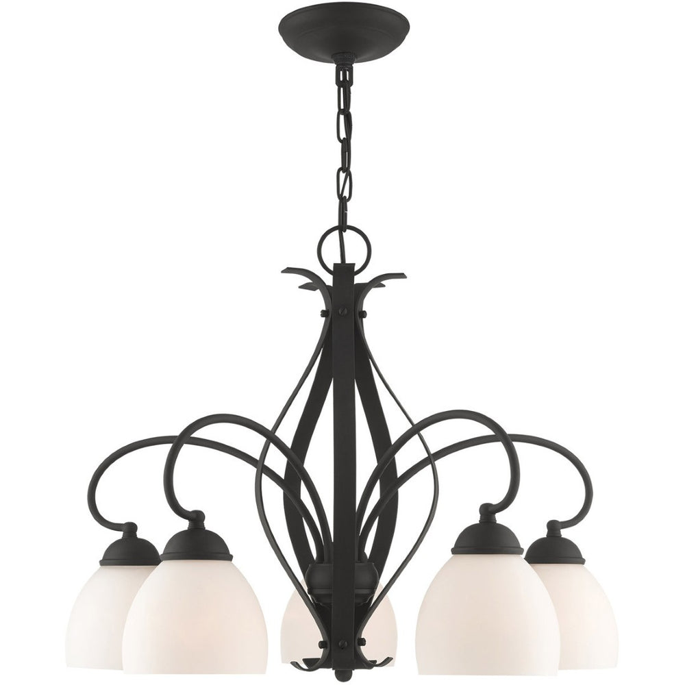 HomeRoots Black Five-Light Dimmable Chandelier with Sleek Cylinder Shades for Modern Home Elegance & Style 687500