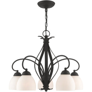 HomeRoots Black Five-Light Dimmable Chandelier with Sleek Cylinder Shades for Modern Home Elegance & Style 687500