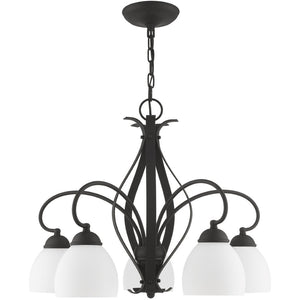 HomeRoots Black Five-Light Dimmable Chandelier with Sleek Cylinder Shades for Modern Home Elegance & Style 687500