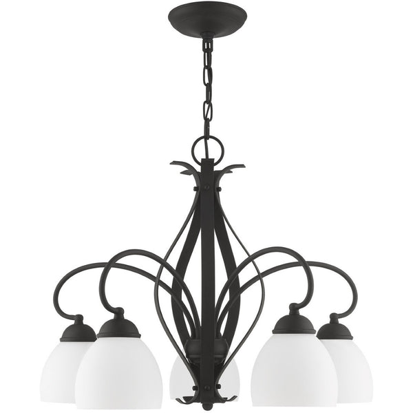 HomeRoots Black Five-Light Dimmable Chandelier with Sleek Cylinder Shades for Modern Home Elegance & Style 687500