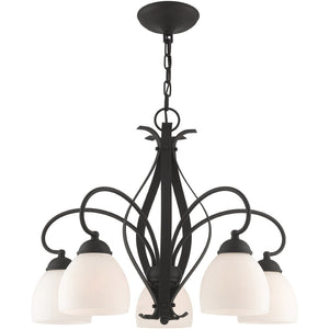 HomeRoots Black Five-Light Dimmable Chandelier with Sleek Cylinder Shades for Modern Home Elegance & Style 687500
