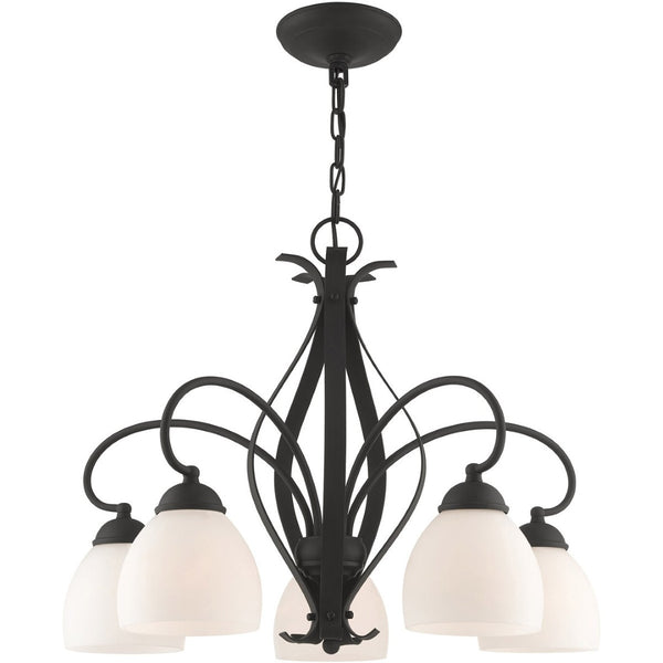 HomeRoots Black Five-Light Dimmable Chandelier with Sleek Cylinder Shades for Modern Home Elegance & Style 687500
