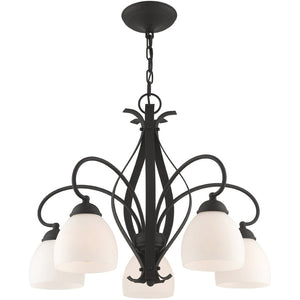 HomeRoots Black Five-Light Dimmable Chandelier with Sleek Cylinder Shades for Modern Home Elegance & Style 687500