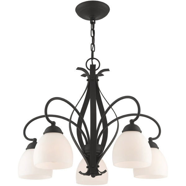 HomeRoots Black Five-Light Dimmable Chandelier with Sleek Cylinder Shades for Modern Home Elegance & Style 687500