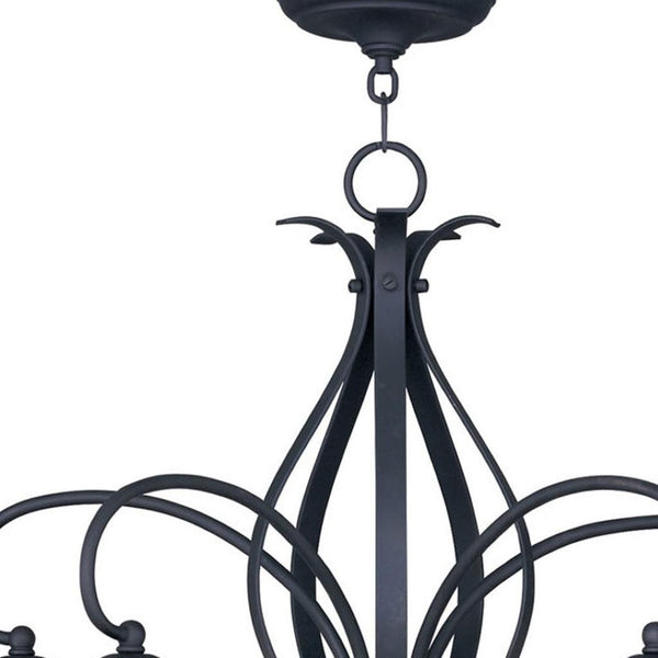 HomeRoots Black Five-Light Dimmable Chandelier with Sleek Cylinder Shades for Modern Home Elegance & Style 687500