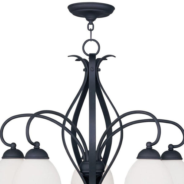 HomeRoots Black Five-Light Dimmable Chandelier with Sleek Cylinder Shades for Modern Home Elegance & Style 687500
