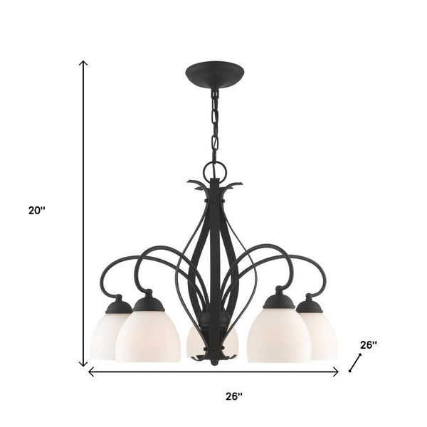 HomeRoots Black Five-Light Dimmable Chandelier with Sleek Cylinder Shades for Modern Home Elegance & Style 687500