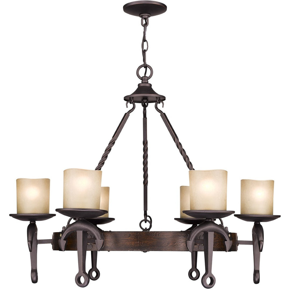 HomeRoots Six Light Resin Dimmable Chandelier - Modern Cylindrical Design with Soft Ambient Illumination 687501