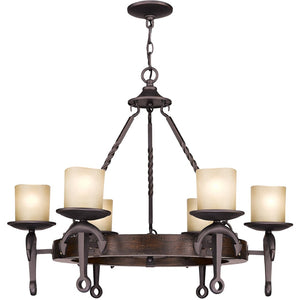 HomeRoots Six Light Resin Dimmable Chandelier - Modern Cylindrical Design with Soft Ambient Illumination 687501