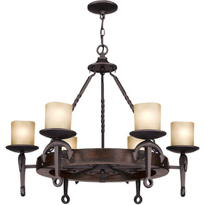 HomeRoots Six Light Resin Dimmable Chandelier - Modern Cylindrical Design with Soft Ambient Illumination 687501