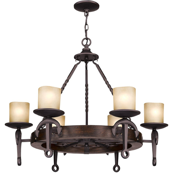 HomeRoots Six Light Resin Dimmable Chandelier - Modern Cylindrical Design with Soft Ambient Illumination 687501
