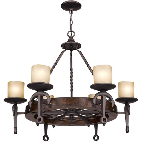 HomeRoots Six Light Resin Dimmable Chandelier - Modern Cylindrical Design with Soft Ambient Illumination 687501