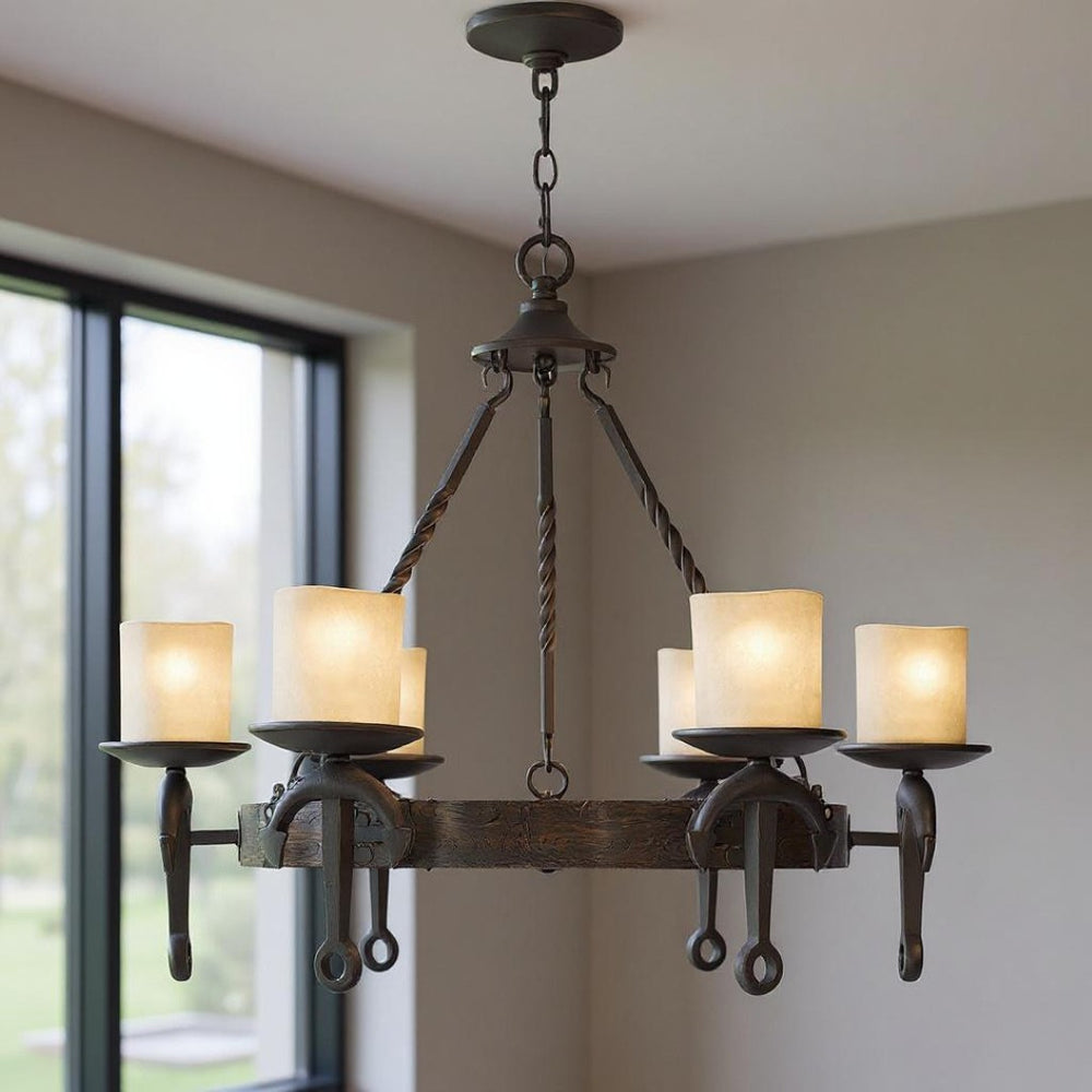 HomeRoots Six Light Resin Dimmable Chandelier - Modern Cylindrical Design with Soft Ambient Illumination 687501