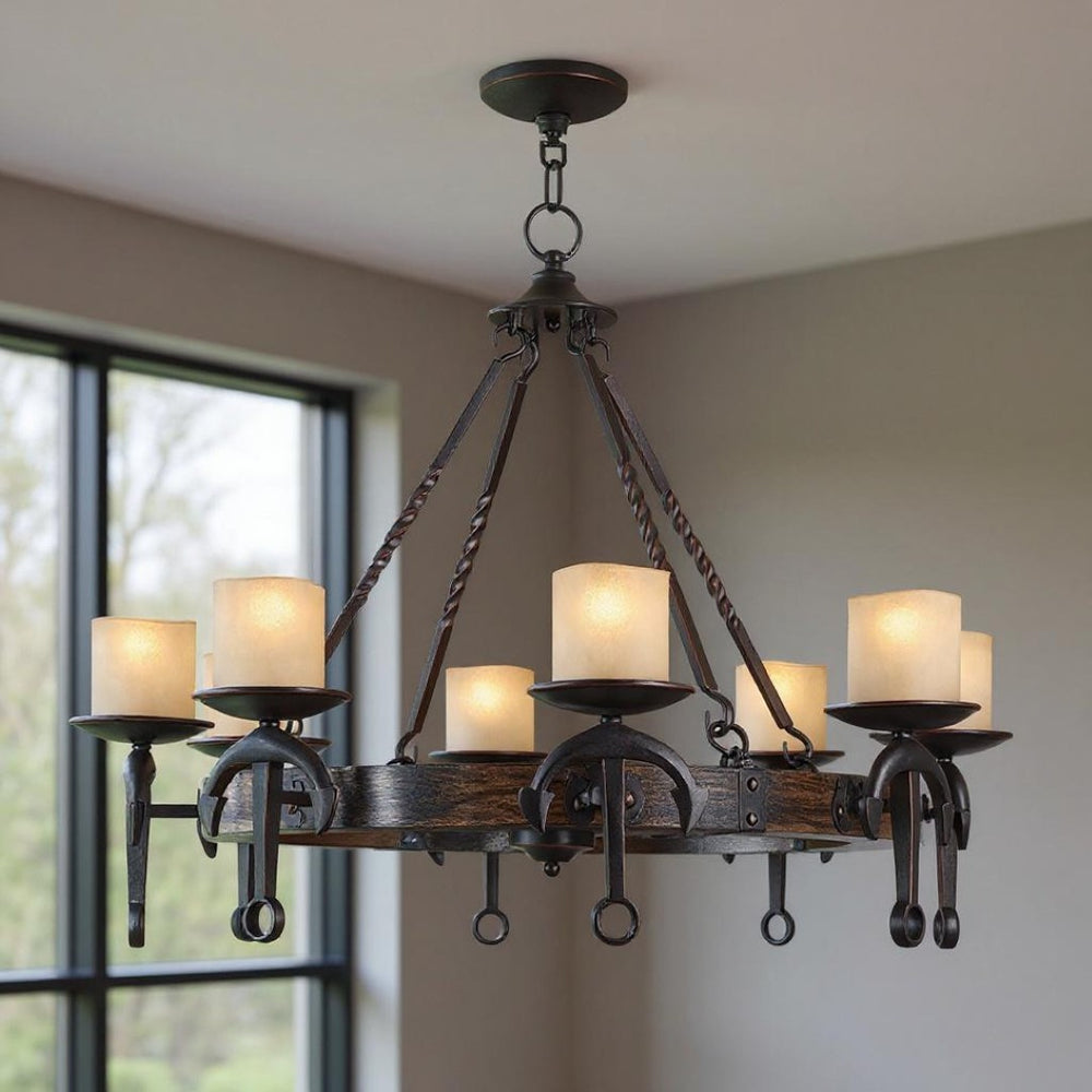 HomeRoots Eight Light Resin Chandelier - Dimmable Modern Fixture with Unique Cylindrical Design for Any Space 687502