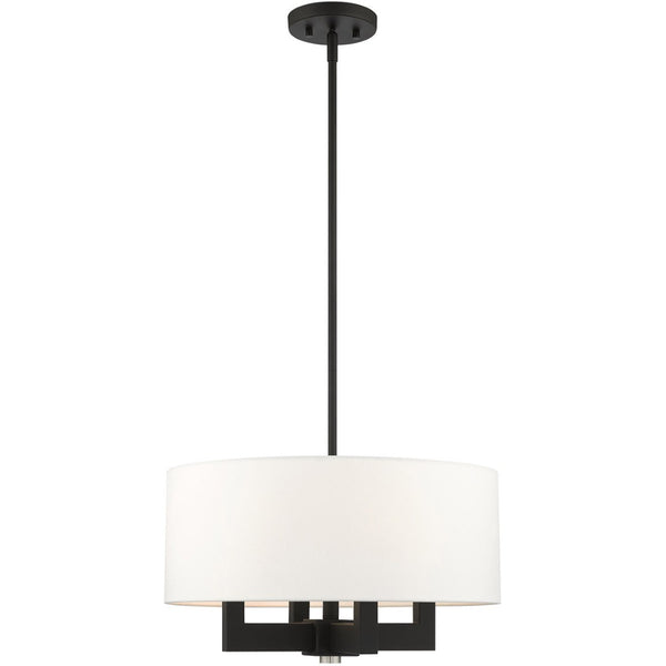 HomeRoots Black Dimmable Four-Light Chandelier with Cylinder Shades - Modern Minimalist Illumination Fixture 687504