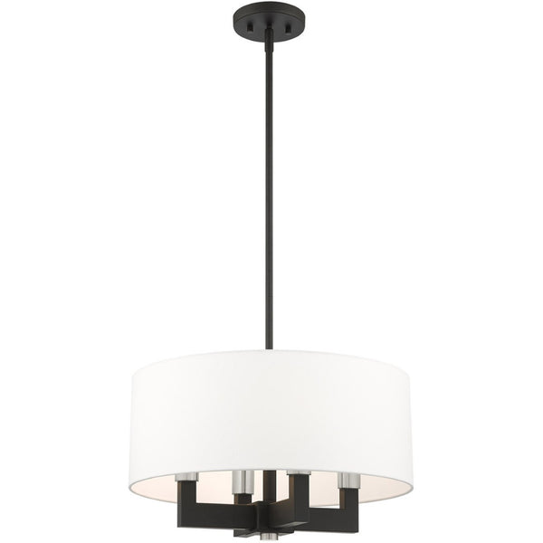 HomeRoots Black Dimmable Four-Light Chandelier with Cylinder Shades - Modern Minimalist Illumination Fixture 687504