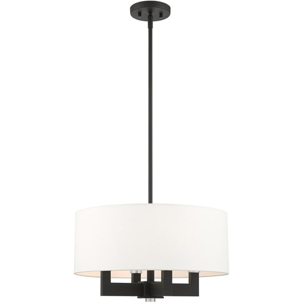 HomeRoots Black Dimmable Four-Light Chandelier with Cylinder Shades - Modern Minimalist Illumination Fixture 687504