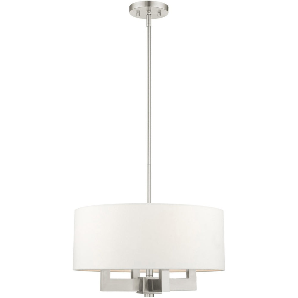HomeRoots Four Light Dimmable Chandelier with Cylinder Shades - Modern Steel Design for Stylish Room Ambiance 687505