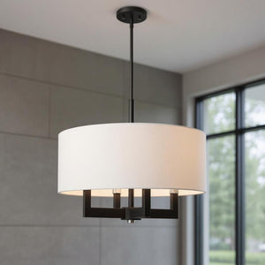 HomeRoots Black Modern Four-Light Dimmable Chandelier with Cylindrical Shades – Perfect for Any Space! 687506