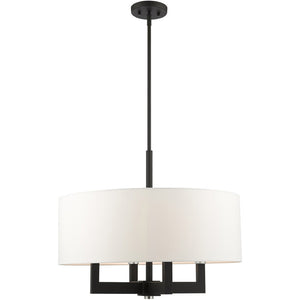 HomeRoots Black Modern Four-Light Dimmable Chandelier with Cylindrical Shades – Perfect for Any Space! 687506