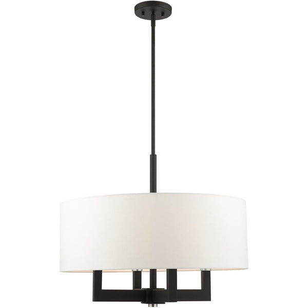 HomeRoots Black Modern Four-Light Dimmable Chandelier with Cylindrical Shades – Perfect for Any Space! 687506
