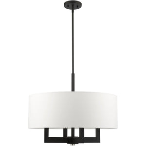 HomeRoots Black Modern Four-Light Dimmable Chandelier with Cylindrical Shades – Perfect for Any Space! 687506