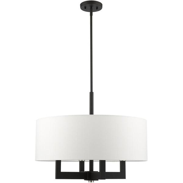 HomeRoots Black Modern Four-Light Dimmable Chandelier with Cylindrical Shades – Perfect for Any Space! 687506