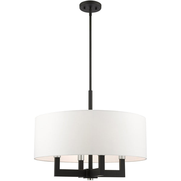 HomeRoots Black Modern Four-Light Dimmable Chandelier with Cylindrical Shades – Perfect for Any Space! 687506