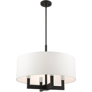 HomeRoots Black Modern Four-Light Dimmable Chandelier with Cylindrical Shades – Perfect for Any Space! 687506