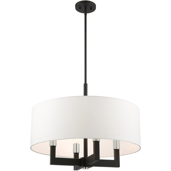 HomeRoots Black Modern Four-Light Dimmable Chandelier with Cylindrical Shades – Perfect for Any Space! 687506