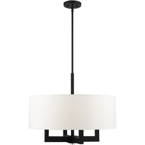HomeRoots Black Modern Four-Light Dimmable Chandelier with Cylindrical Shades – Perfect for Any Space! 687506