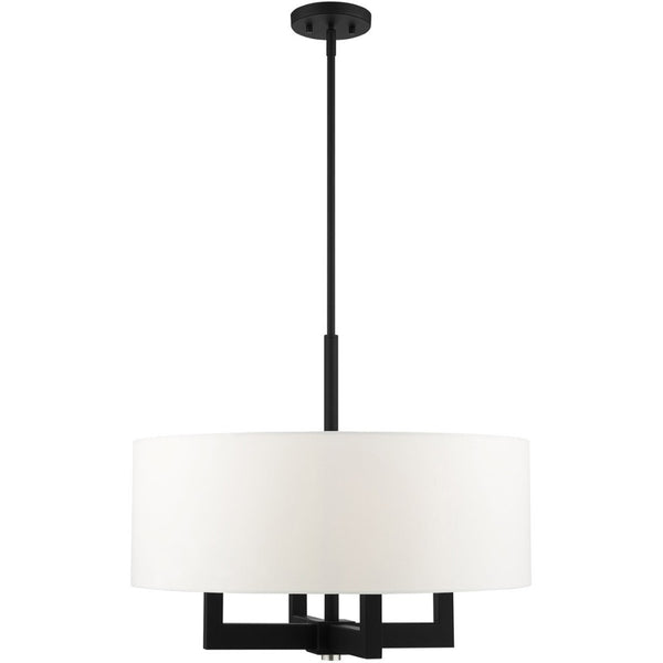 HomeRoots Black Modern Four-Light Dimmable Chandelier with Cylindrical Shades – Perfect for Any Space! 687506