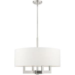 HomeRoots Four Light Dimmable Chandelier – Modern Cylinder Shades, Steel Construction, Adjustable Ambiance & Style 687507