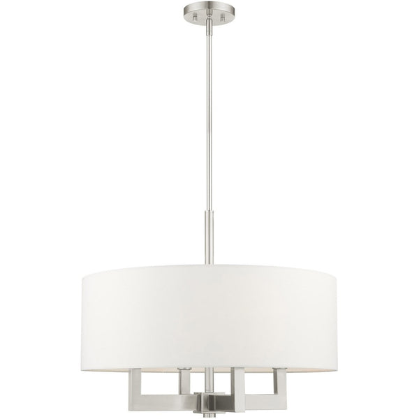 HomeRoots Four Light Dimmable Chandelier – Modern Cylinder Shades, Steel Construction, Adjustable Ambiance & Style 687507