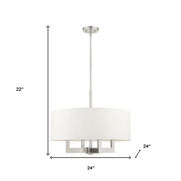 HomeRoots Four Light Dimmable Chandelier – Modern Cylinder Shades, Steel Construction, Adjustable Ambiance & Style 687507