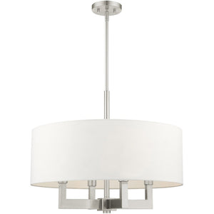 HomeRoots Four Light Dimmable Chandelier – Modern Cylinder Shades, Steel Construction, Adjustable Ambiance & Style 687507