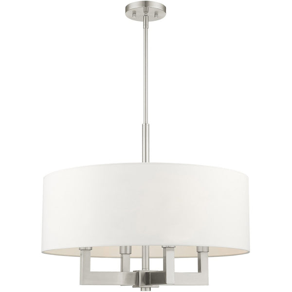 HomeRoots Four Light Dimmable Chandelier – Modern Cylinder Shades, Steel Construction, Adjustable Ambiance & Style 687507