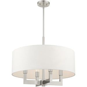 HomeRoots Four Light Dimmable Chandelier – Modern Cylinder Shades, Steel Construction, Adjustable Ambiance & Style 687507