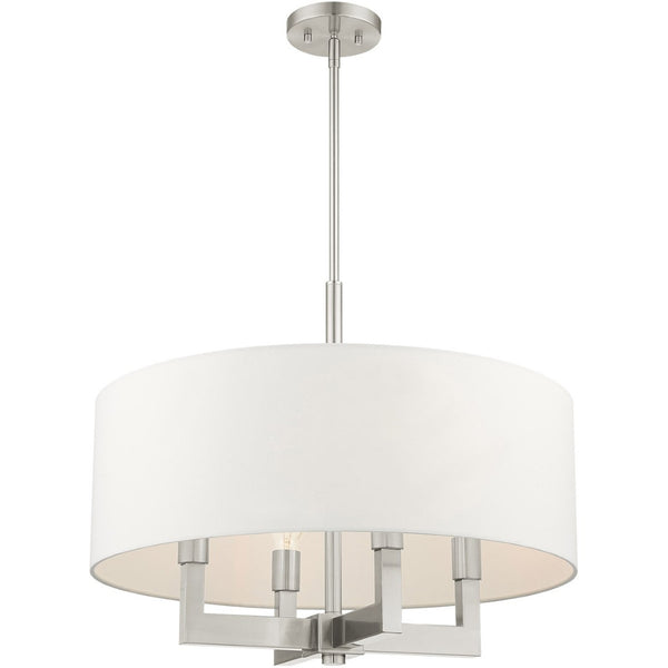 HomeRoots Four Light Dimmable Chandelier – Modern Cylinder Shades, Steel Construction, Adjustable Ambiance & Style 687507