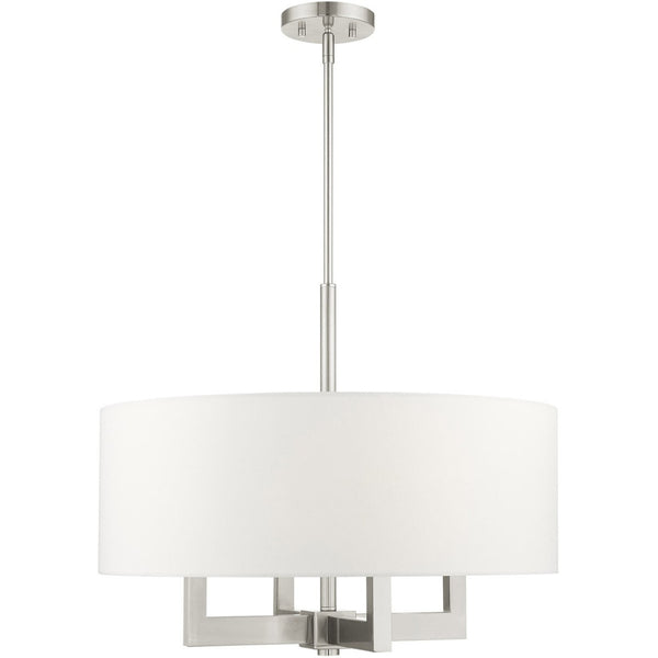 HomeRoots Four Light Dimmable Chandelier – Modern Cylinder Shades, Steel Construction, Adjustable Ambiance & Style 687507