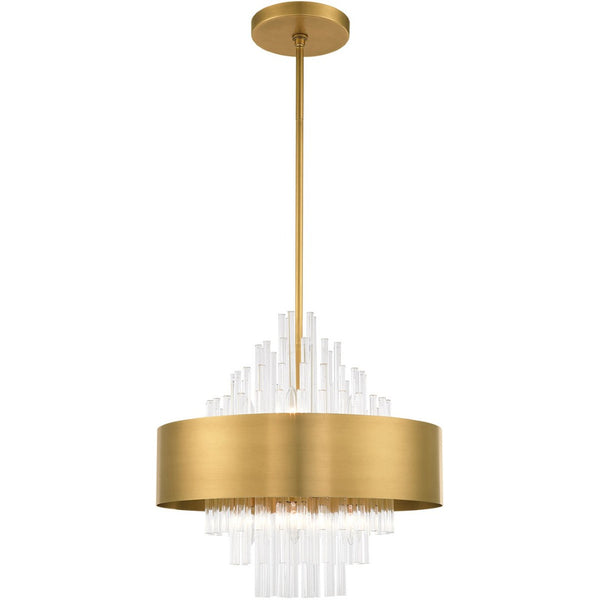 HomeRoots Eight Light Dimmable Chandelier with Fabric Shades - Modern Design for Dining Rooms & Living Spaces 687508