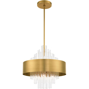 HomeRoots Eight Light Dimmable Chandelier with Fabric Shades - Modern Design for Dining Rooms & Living Spaces 687508