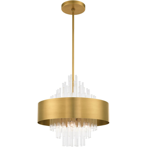 HomeRoots Eight Light Dimmable Chandelier with Fabric Shades - Modern Design for Dining Rooms & Living Spaces 687508