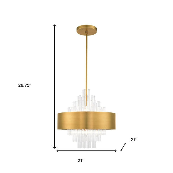 HomeRoots Eight Light Dimmable Chandelier with Fabric Shades - Modern Design for Dining Rooms & Living Spaces 687508