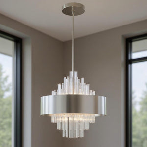 HomeRoots Eight Light Dimmable Chandelier – Modern Cylinder Design with Shades for Warm Ambiance & Versatility 687509