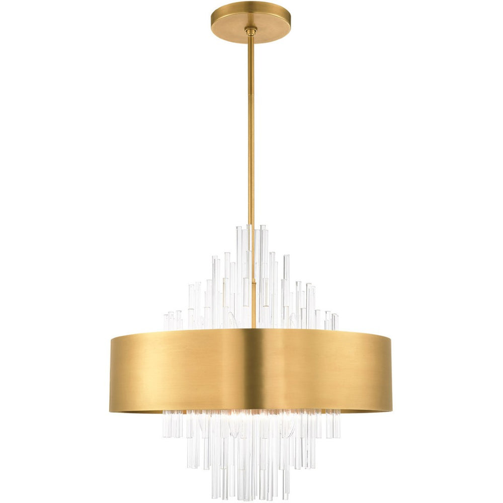 HomeRoots Ten Light Dimmable Chandelier – Modern Cylinder Design with Soft Fabric Shades for Ambiance & Style 687510