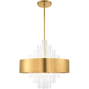 HomeRoots Ten Light Dimmable Chandelier – Modern Cylinder Design with Soft Fabric Shades for Ambiance & Style 687510