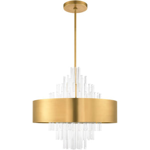 HomeRoots Ten Light Dimmable Chandelier – Modern Cylinder Design with Soft Fabric Shades for Ambiance & Style 687510