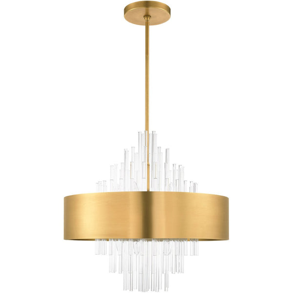 HomeRoots Ten Light Dimmable Chandelier – Modern Cylinder Design with Soft Fabric Shades for Ambiance & Style 687510