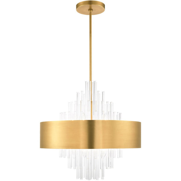 HomeRoots Ten Light Dimmable Chandelier – Modern Cylinder Design with Soft Fabric Shades for Ambiance & Style 687510